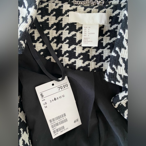 H&M hm Fitted Coat Jacket in Woven Fabric Black White Houndstooth Pattern Size 6 - Picture 15 of 16